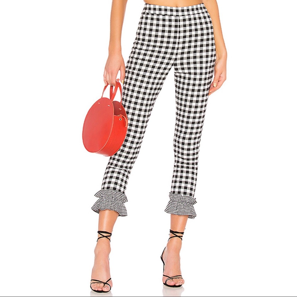 Lovers + Friends Black and White Gingham Ruffle Hem Pants